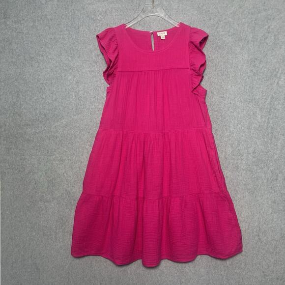 J Crew pink Preppy tiered babydoll ruffeled cap sleeve dress NEW Size 4 - Picture 1 of 8